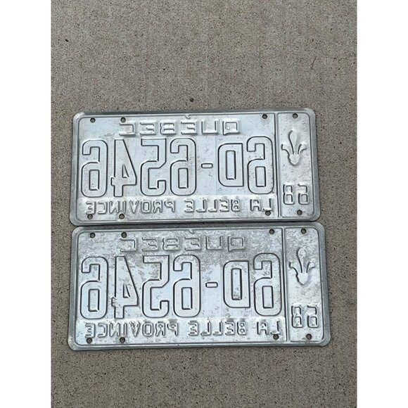 Pair of 1968 Quebec License Plates 6D-6546 LA BELLE PROVINCE White & Blue - Picture 5 of 8